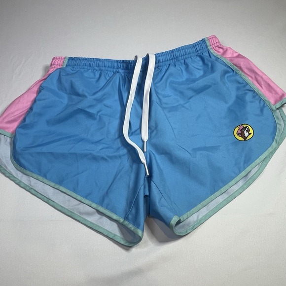 Buc-ees‎ Womens Small Shorts Texas Blue Pink Athletic Swim Trunks S Bucees Retro - Picture 1 of 7